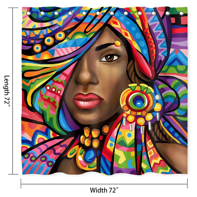 NTETSN African American Woman Shower Curtain, Women Bath Curtains, Waterproof Upgrade Polyester Fabric Bathroom Decor Set with 12 Hooks, 72 x 72 Inches, LYNT896-72 - Image 2